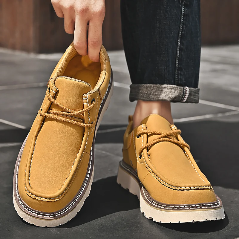 

Winter Wearable Casual Men’s Round Toe Oxford Shoes Top Comfort Men Youth Latest Trend Leather Thick Soled Non-slip Work Shoes