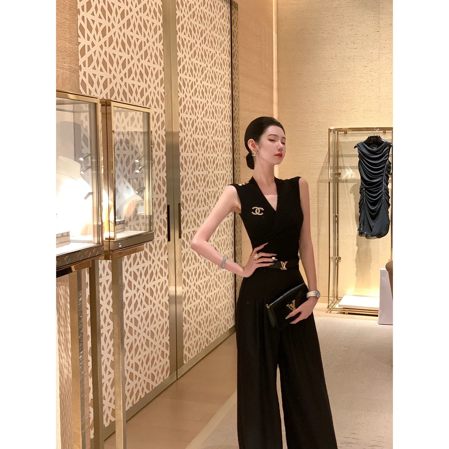 

Sy Knitted Vest Summer Svel Cross V-ne Slimming Top Casual Sle Medium Softn Fine Yarn Young Women's Faion