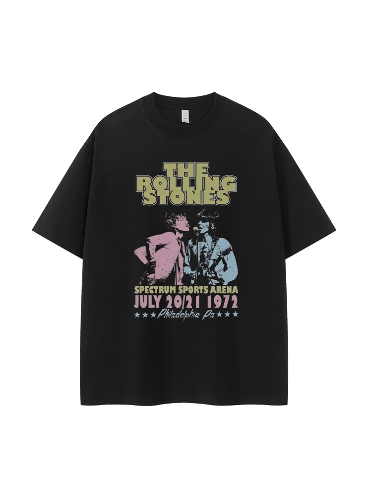 

The Rolling Stones Retro Portrait Print American Street Niche Design Vtg Off-the-shoulder Rock Short-sleeved T-shirt