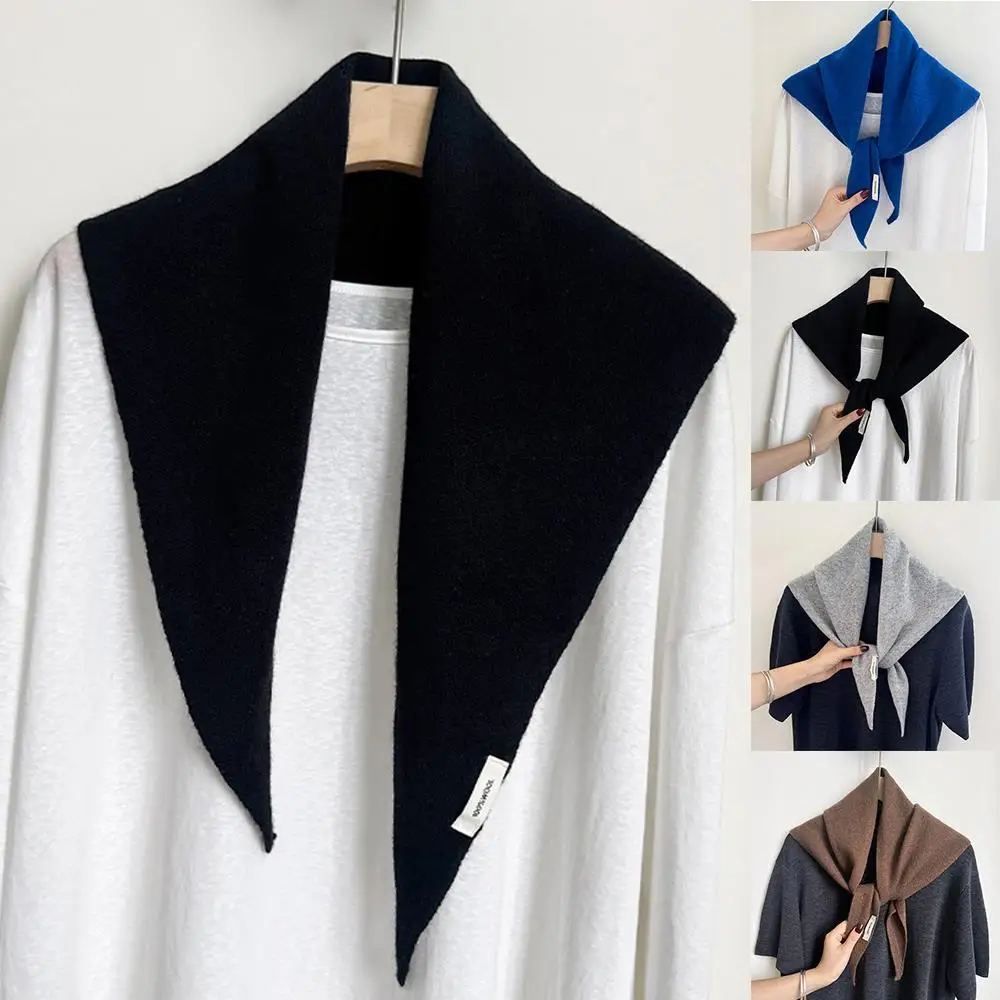 

Solid Color Bandana Headscarf Long Warm Cashmere Scarves Hijab 100% Wool Triangular Scarf Four Seasons Knitted Triangle Scarf