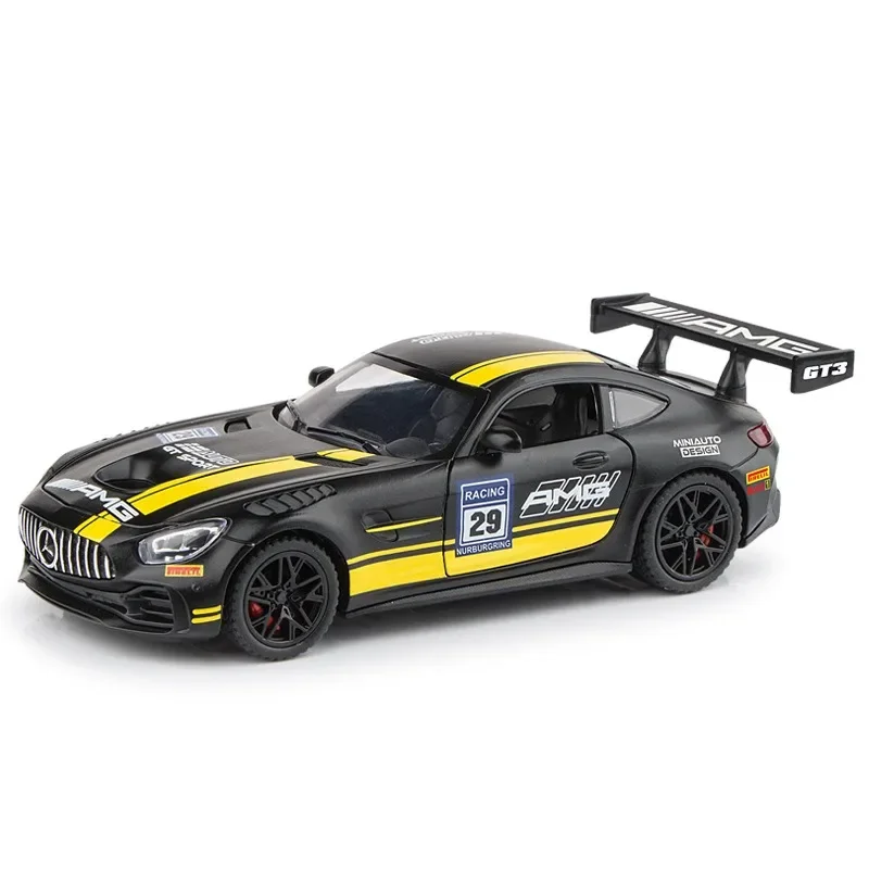 GT3 Alloy Sport Car Model Simulation 1/32 Benz Sound Light Pullback Home Decor Boy Gift Diecast Toy Vehicle Collection Hobby