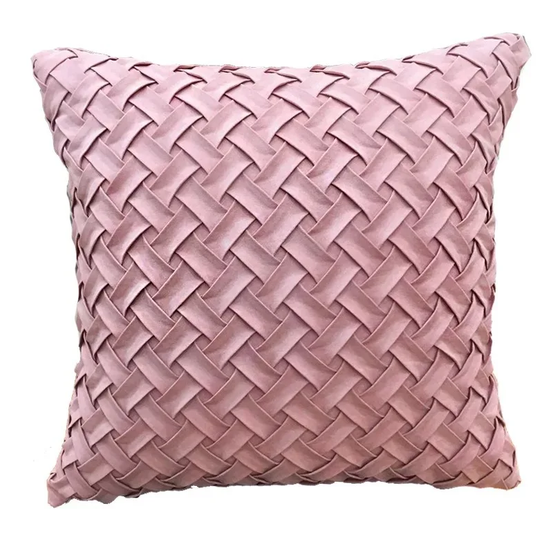 Soft Faux Suede Home Decorative Sky Blue Pillow Cover Solid Color Fashion Car Backrest Cushion Cover Woven Pattern Green 45x45cm
