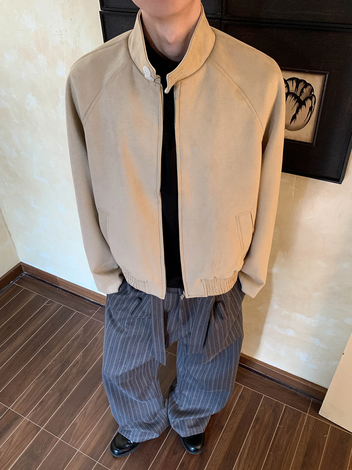 

Oalin American Sle Suede Stand Collar Jaet Men's Cleanfit Outerwear Spring Faion Unique M Model Stand Fit Zipper ...