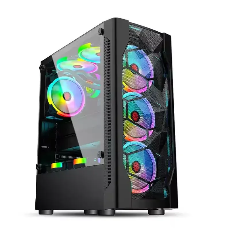 PC Case Desktop Gaming Computer Chassis with Tempered Glass Side Panel