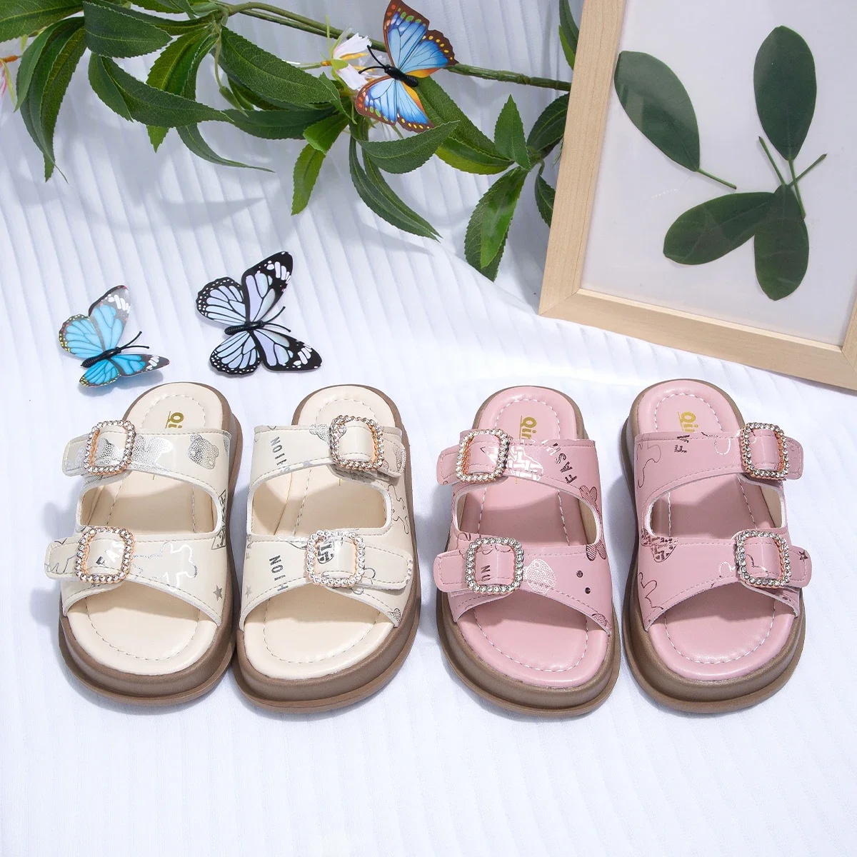 Bambino estate traspirante e confortevole cristallo carino stampato sandali bambini cartone animato pantofole moda punta tonda gomma Casual