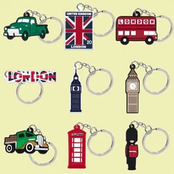 1/9PCS PVC Keychain English style Key Ring Big Ben Phone Booths Design Key Holder fit Men Women Bag London Car Keys  Accessories