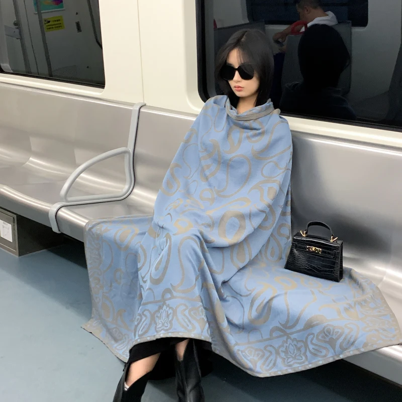 Airline First Class Autumn Winter Nap Bed Office Sofa Throw Blanket Outdoor Picnic Portable Cashew Flower Jacquard Blanket Cover