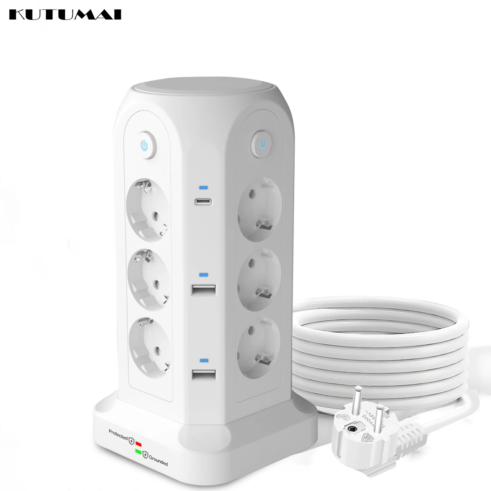 

Tower Power Strip Vertical with 12 Outlets 4 USB + 2 Type-C Ports Multiple Vertical Power Overload Protector Vertical Sockets