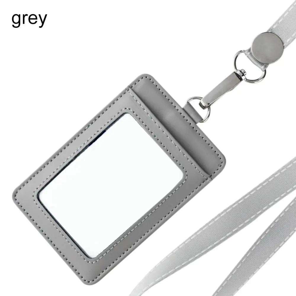 

Genuine Leather With Lanyard Three Card Position Card Bag Card Badge Holder ID Lanyard Name Tag Key Chain