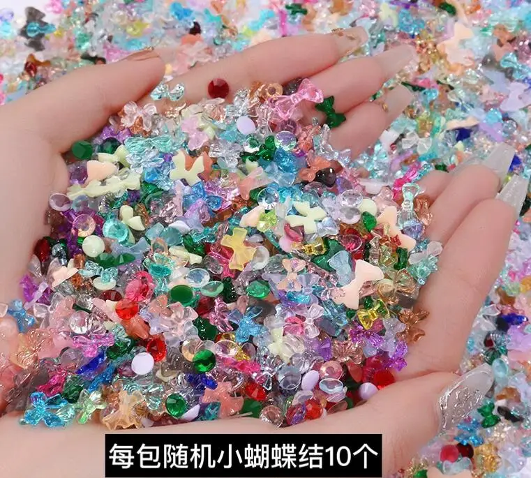 50g 3D zufällige gemischte Harz Schleife/Diamant Nail Art Charms Cartoon Formen Herz/Blume/Band Strass niedlich DIY Maniküre Zubehör – Detail 9