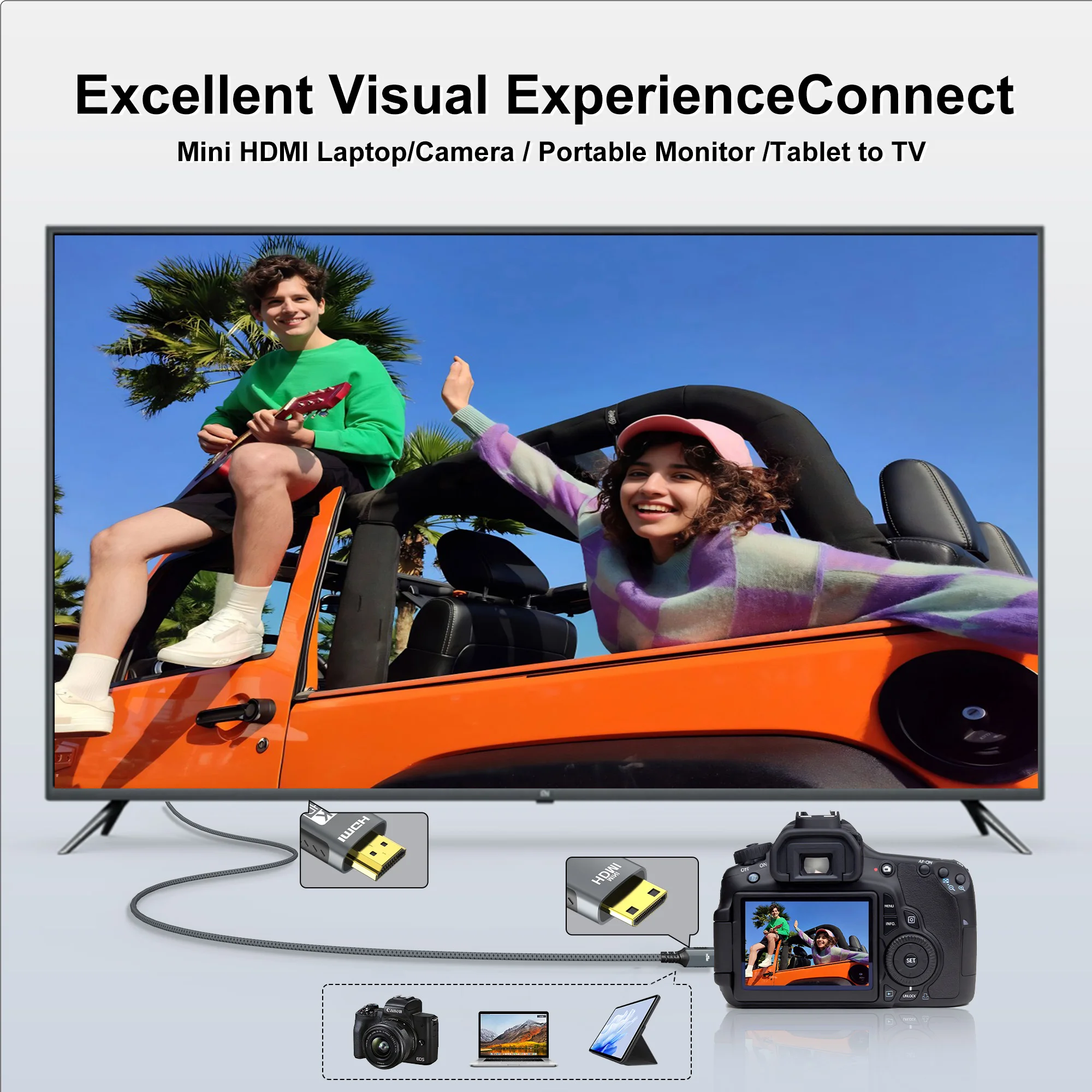 4k Mini HDMI to HDMI Cable HD 4K@60Hz 2K@120Hz High-Speed Braided HDMI-compatible Cable Bi-Directional 2.0Cord For HDTV Tablet image 5