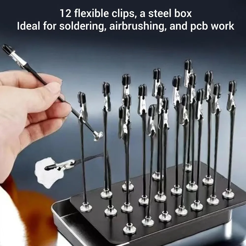 12pcs Durable Flexible Clips Helping Hands 0.47in Opening Magnetic Bendable Soldering Station Steel Box PCB Holder For Soldering