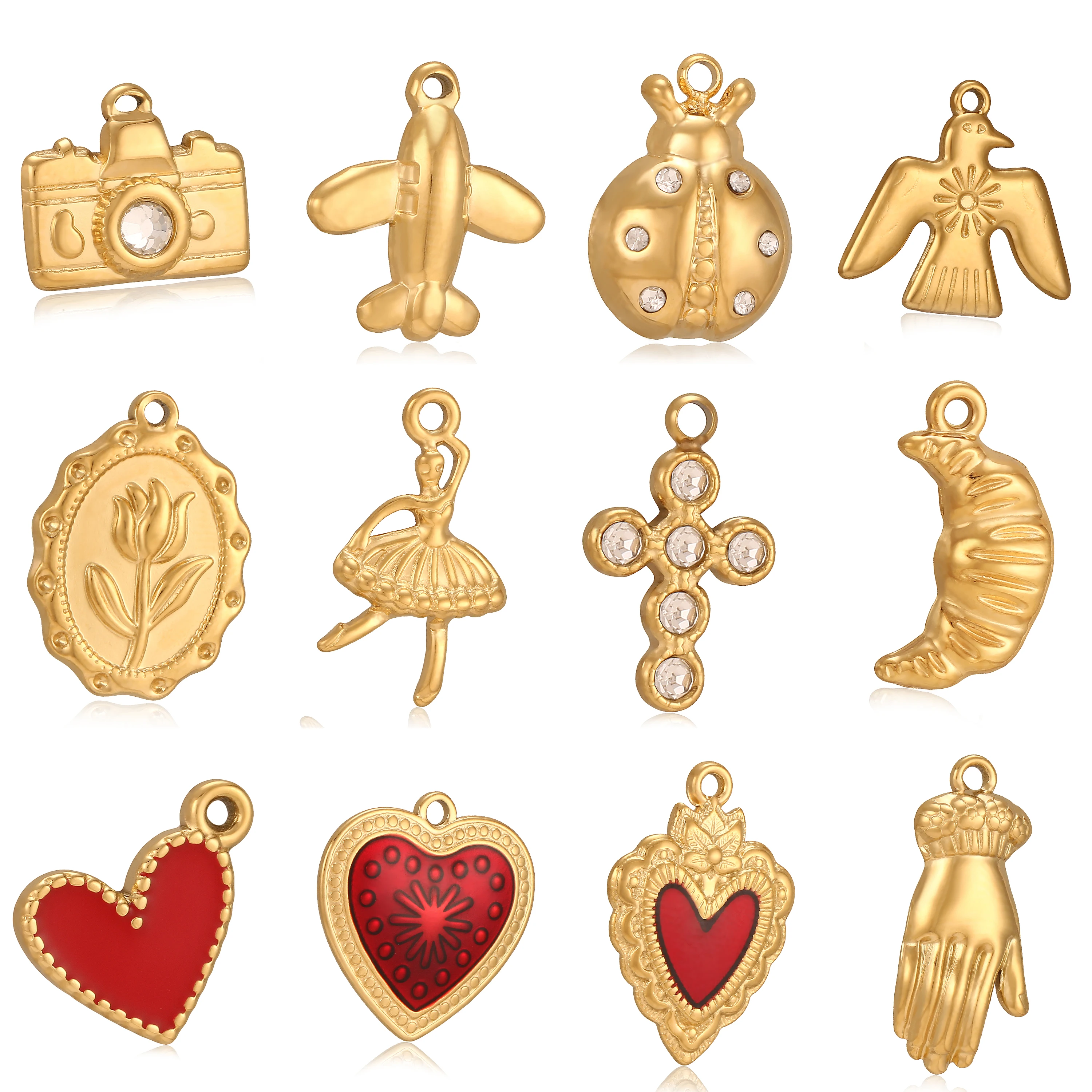 3Pcs New Camera/Ballet Dancers/Ox Horn Charms Stainless Steel Red Sacred Heart Pendants for Bracelet Necklace DIY Jewelry Making