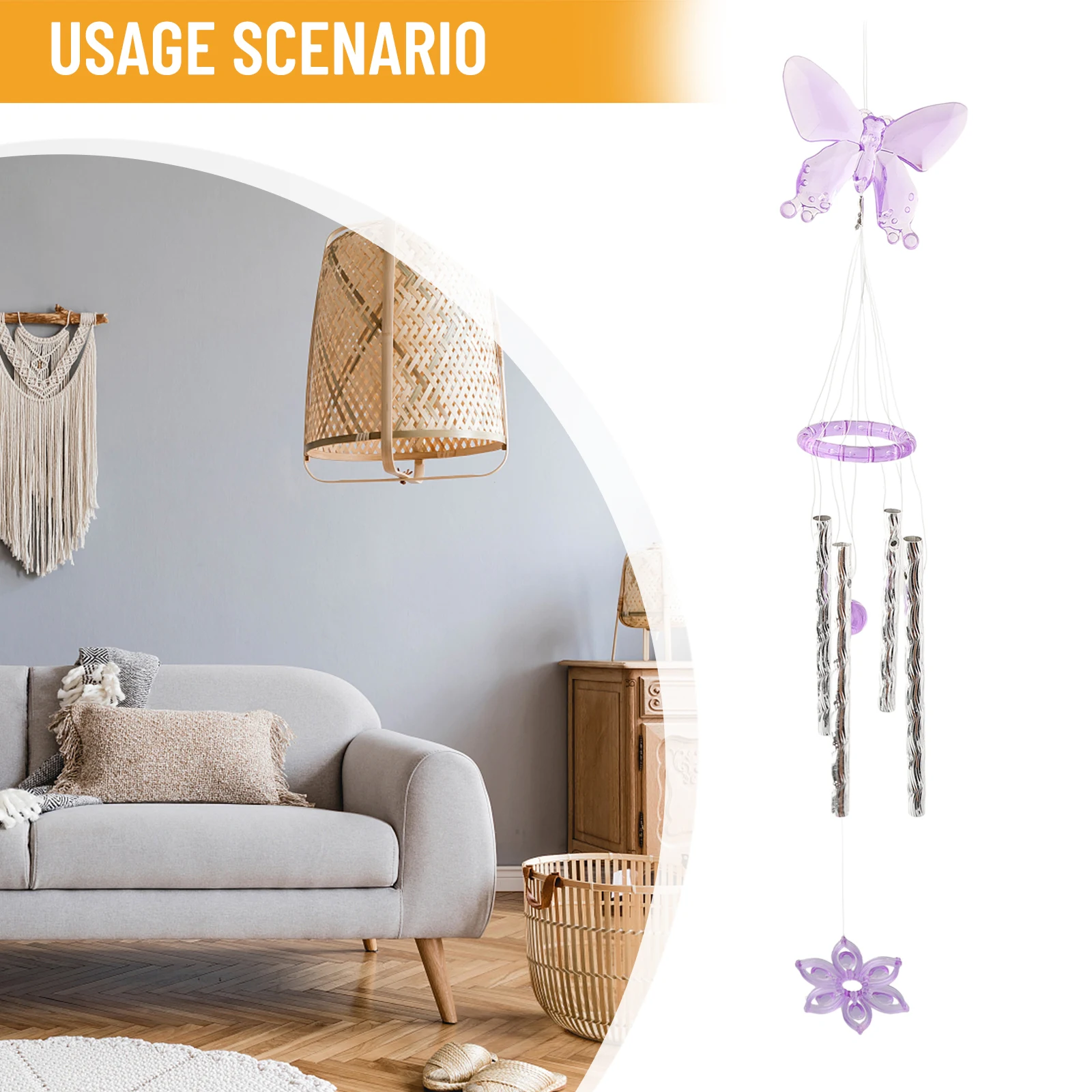 Yard Wind Chime Garden Home Decor Metal Tubes Butterfly Ornament Outdoor Good Luck Necessary Love Safe Healthy Smooth