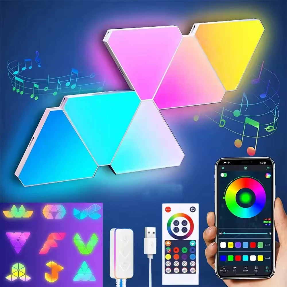 12Pcs Triangle RGB Colorful Lights APP Controllable Smart LED Panel Modular Lighting