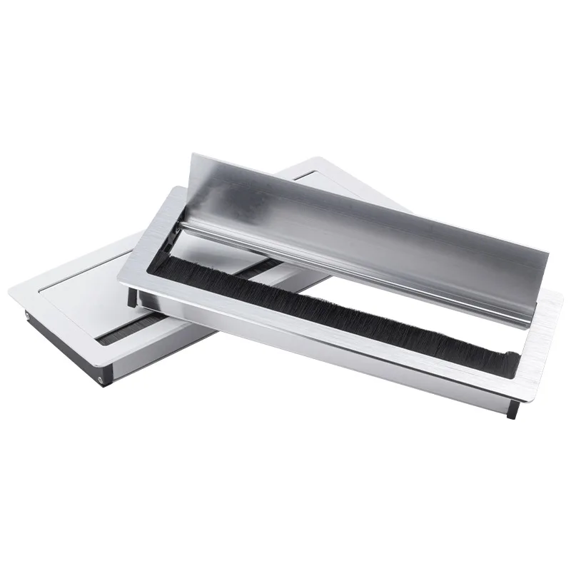 W120*H300mm Rectangle Aluminum Office Table Desktop Cable Grommet Soft Close Flap Cover Brush Silver Black Rose Gold