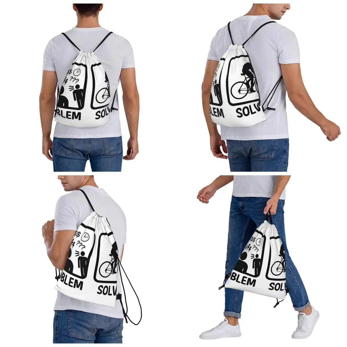 Funny Problem Solved Cycling Backpacks Casual Portable Drawstring Bundle Pocket Sports Bag Book Bags For Man Woman School