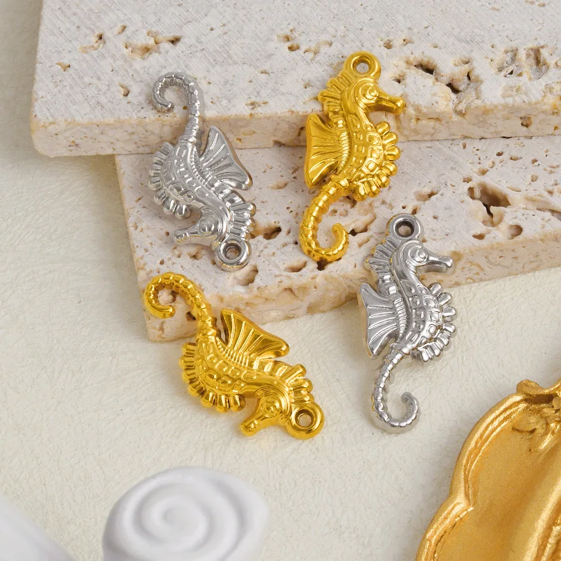 6Pcs/Lot Stainless Steel Marine Life Conch Shell Starfish Charms Sea Turtle Fish Hippocampus Mermaid Tail Pendant Jewelry Bulk