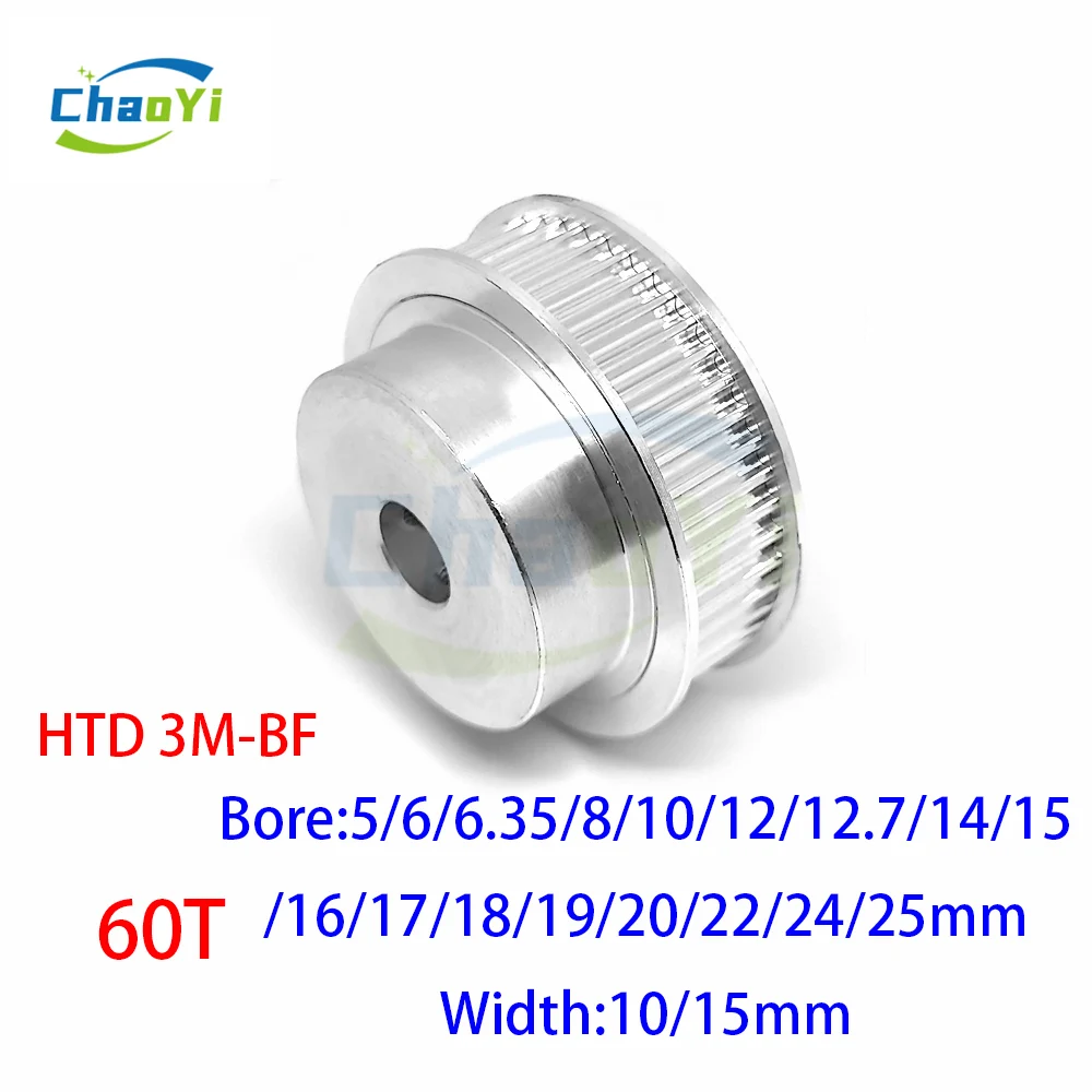 HTD 3M BF 60 Teeth Timing Belt Pulley Bore 5/6/6.35/8/10/12/12.7/14/15/16/17/18/19/20/22/24/25mm Synchronous Wheel Width 10/15mm