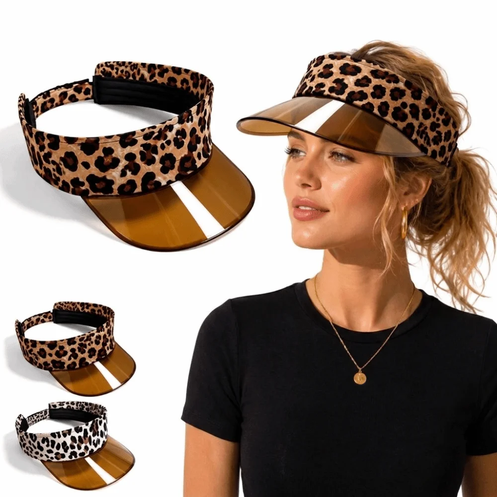 Fashion Leopard Print Visor Cap Sun Protection Cool Summer Sun Hat Breathable Adjustable Outdoor Sports Hat Woman