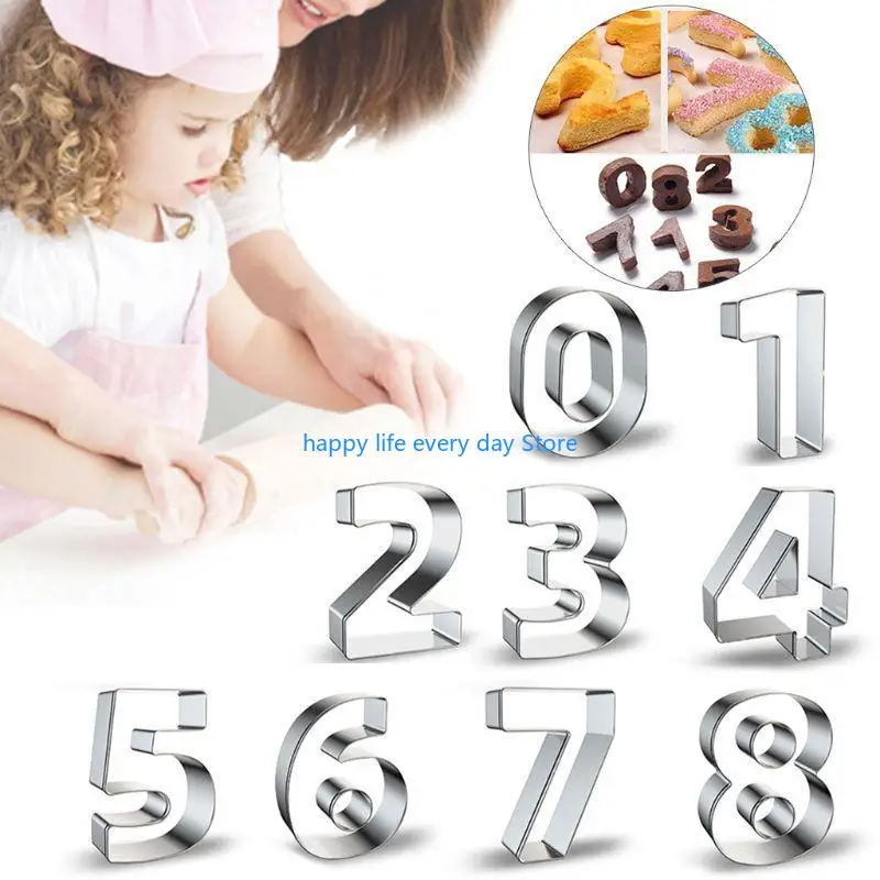

T8UC 9 Styles Stainless Steel Cookie Cutter Mold Numbers Biscuit Mould DIY Fondant Pastry Decorating Baking Tools