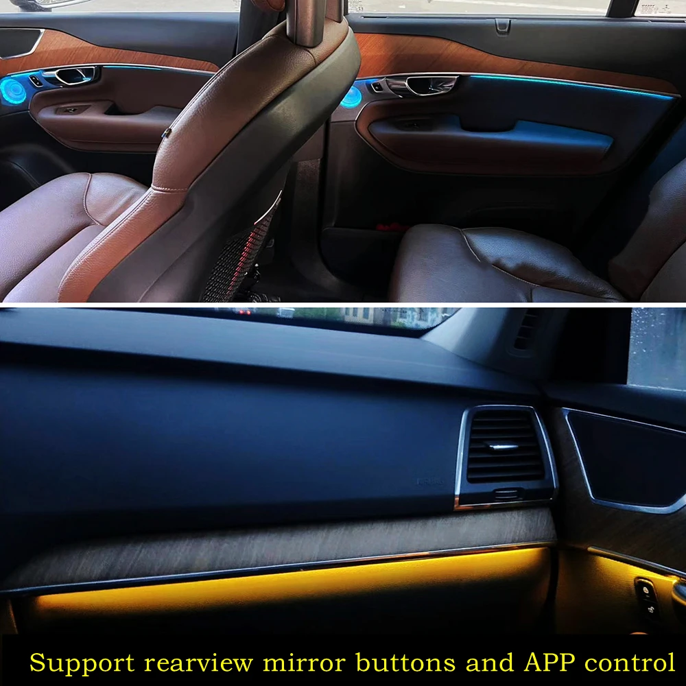 Automotive LED Ambient light suitable for Volvo XC90 Door light guide strip 64 color interior light button APP control