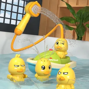 Cute Duck Bathtub Boat Toy with 3 Emotional Ducks Automatic Water Spray Toys for Toddlers, Sensory Interactive Baby Shower Gift