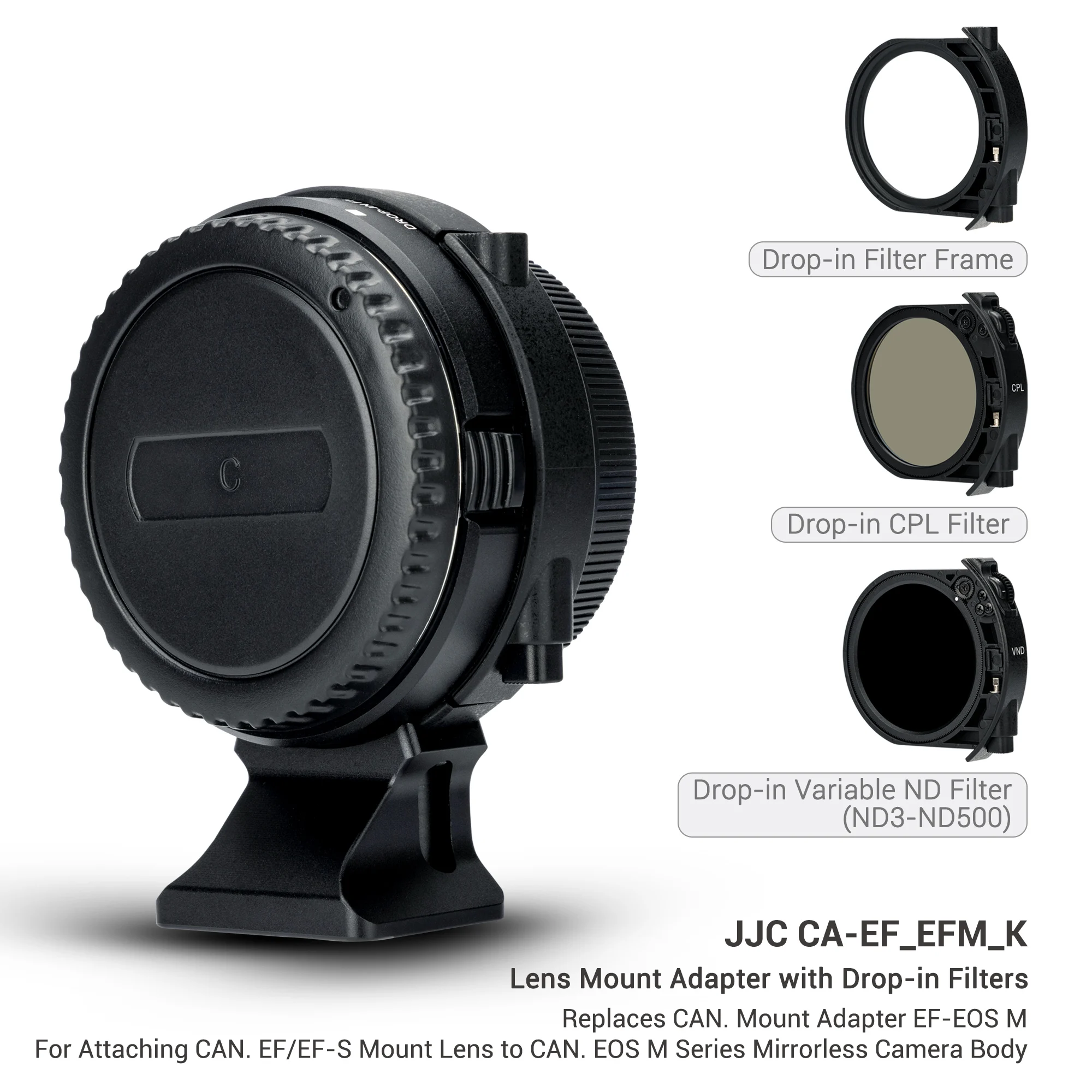 JJC EF-EOS M Lens Mount Adapter with Drop-In Filters for CAN. EF/EF-S mount lens to EOS-M Mount Camera Compatible with Canon M50