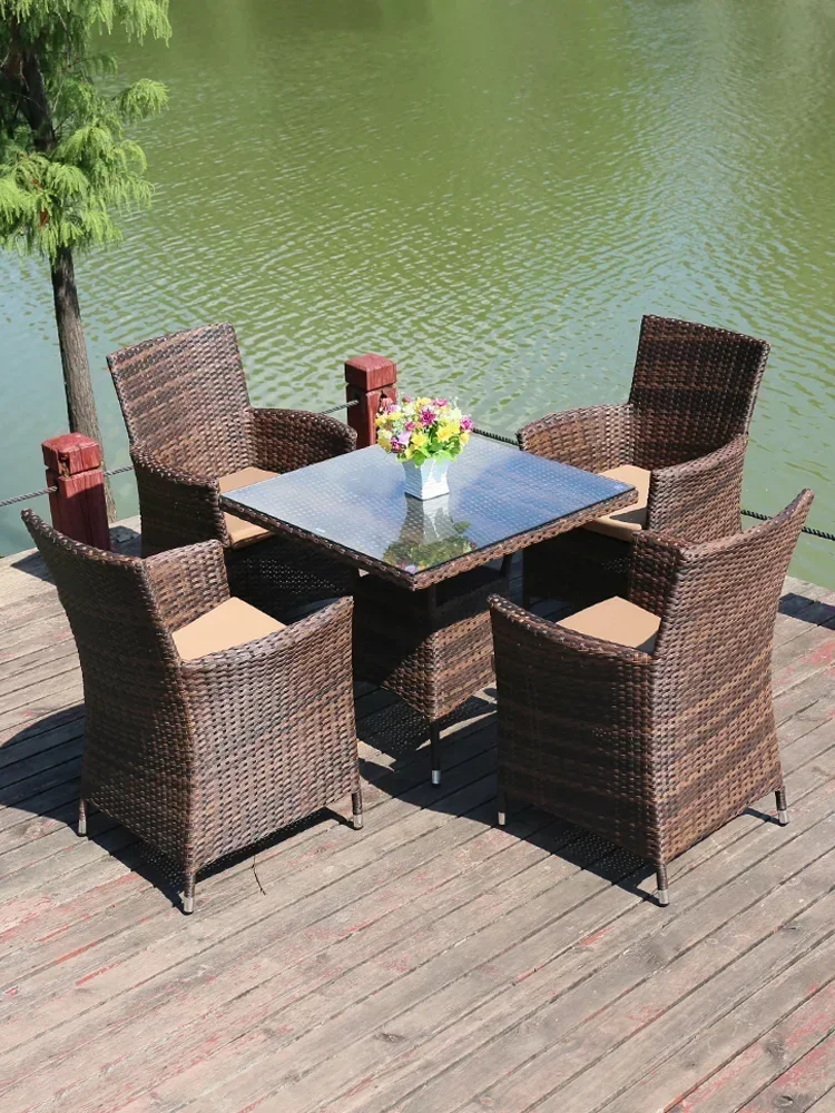 

Outdoor tables, chairs, garden plastic chairs, outdoor dining tables, courtyard leisure rattan chairs, 5-piece set