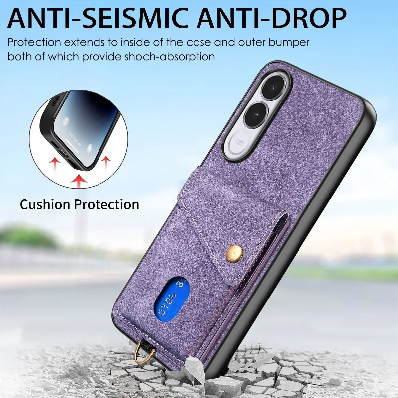 For VIVO V70 FE Wrist Strap Card Slot Wallet Phone Case For Vivo V70FE V 70 FE Leather Wallet Protective Back Cover Lanyard view 5