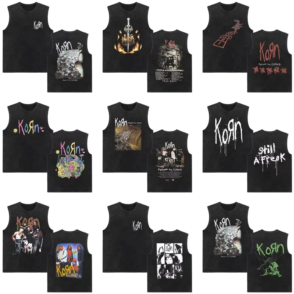 Rock band korn siga o líder vintage lavado regatas das mulheres dos homens retro gótico metal sem mangas colete homem casual algodão camiseta