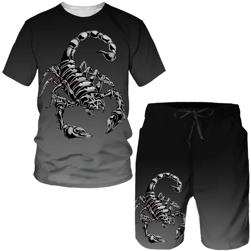 

New Scorpion 3D Print T-Shirts Shorts Sets Men's Tracksuits Fashion Oversized Short Sleeve T Shirt Pants Set Man Suits Clothing