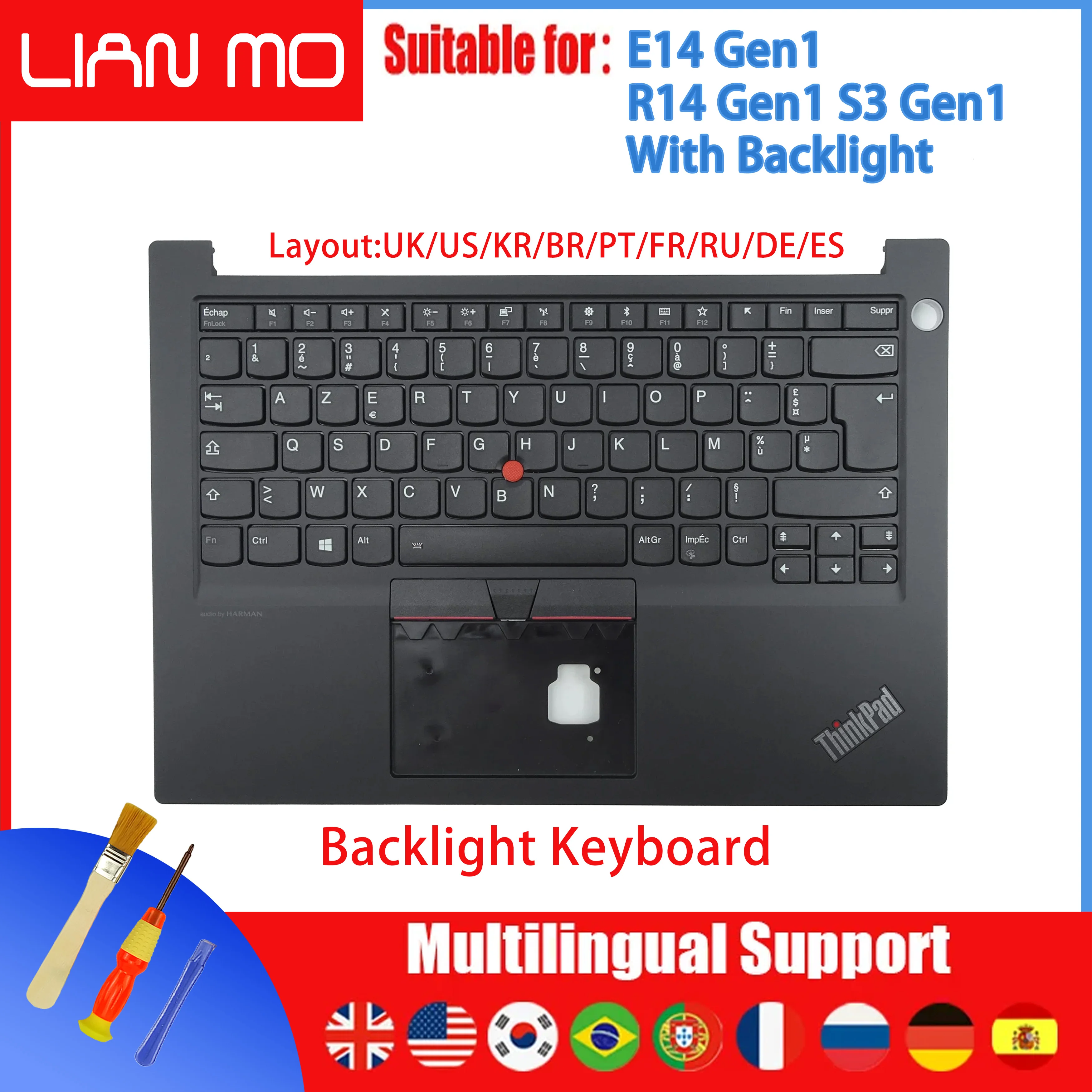 

UK/US/KR/BR/PT/FR/RU/DE/ES Backlight Keyboard for Lenovo ThinkPad E14 Gen1 with C Case 5M11B77513 5M10W64445