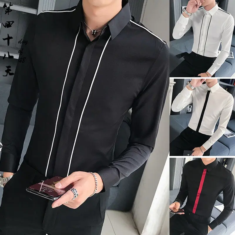 Spring Summer New Fashion Business Shirts Casual Patchwork Temperament Solid Man Button Turn-down Collar Men\'s Clothing 2023