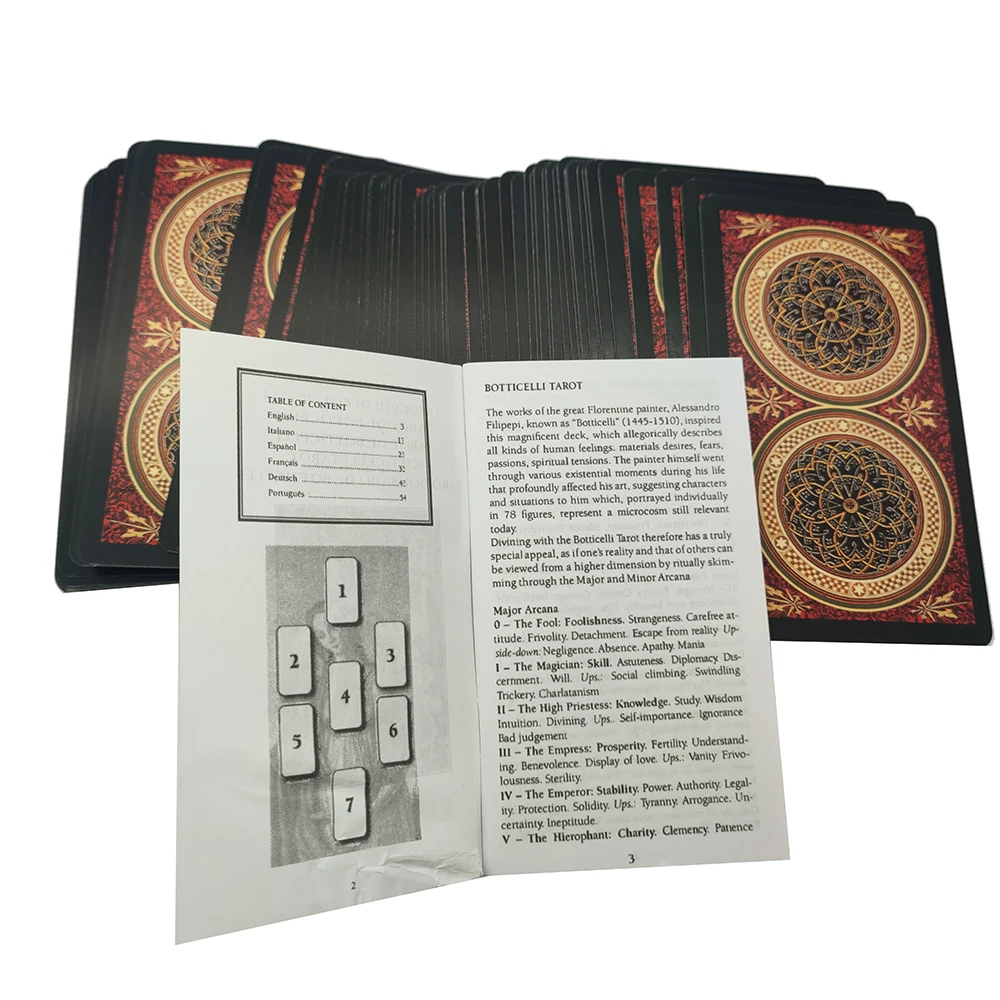 12x7cm  Botticelli Divination Tarot Deck  English, Spanish French German and Italian Portuguese  Edition Guidebook