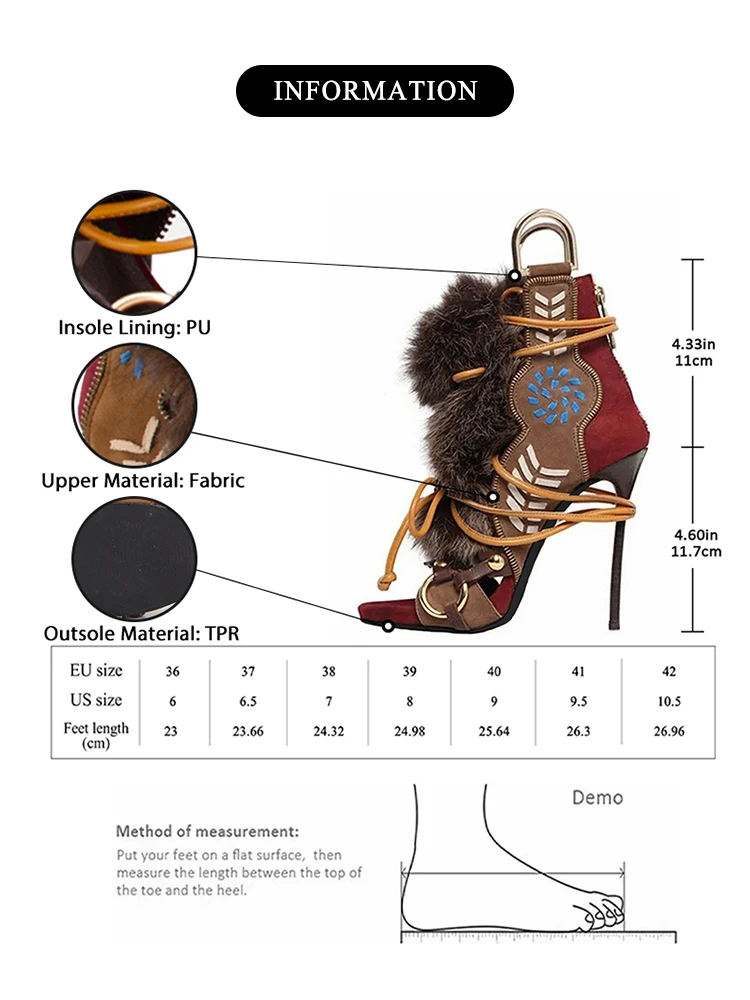 GMQM Women's High Heel Short Boots Open-Toe Zip Lace-Up Plush Strap Sandals Trendy Fashion Show Footwear Lady Cowboy Brown Pumps