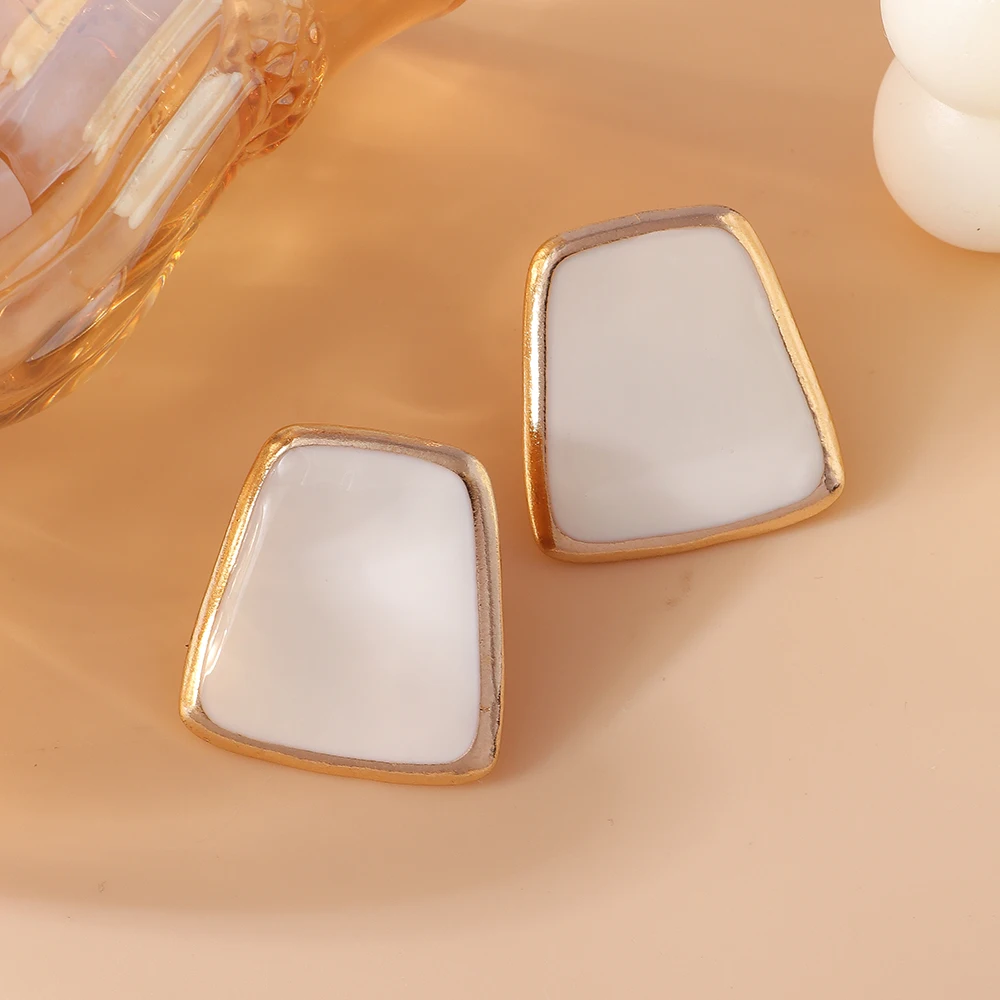 Aihua Koreanische Emaille Großen Platz Stud Ohrringe Weibliche Mode Süße Rot Weiß Farbe Geometrie Aussage Ohr Studs Schmuck Geschenke – Detail 3