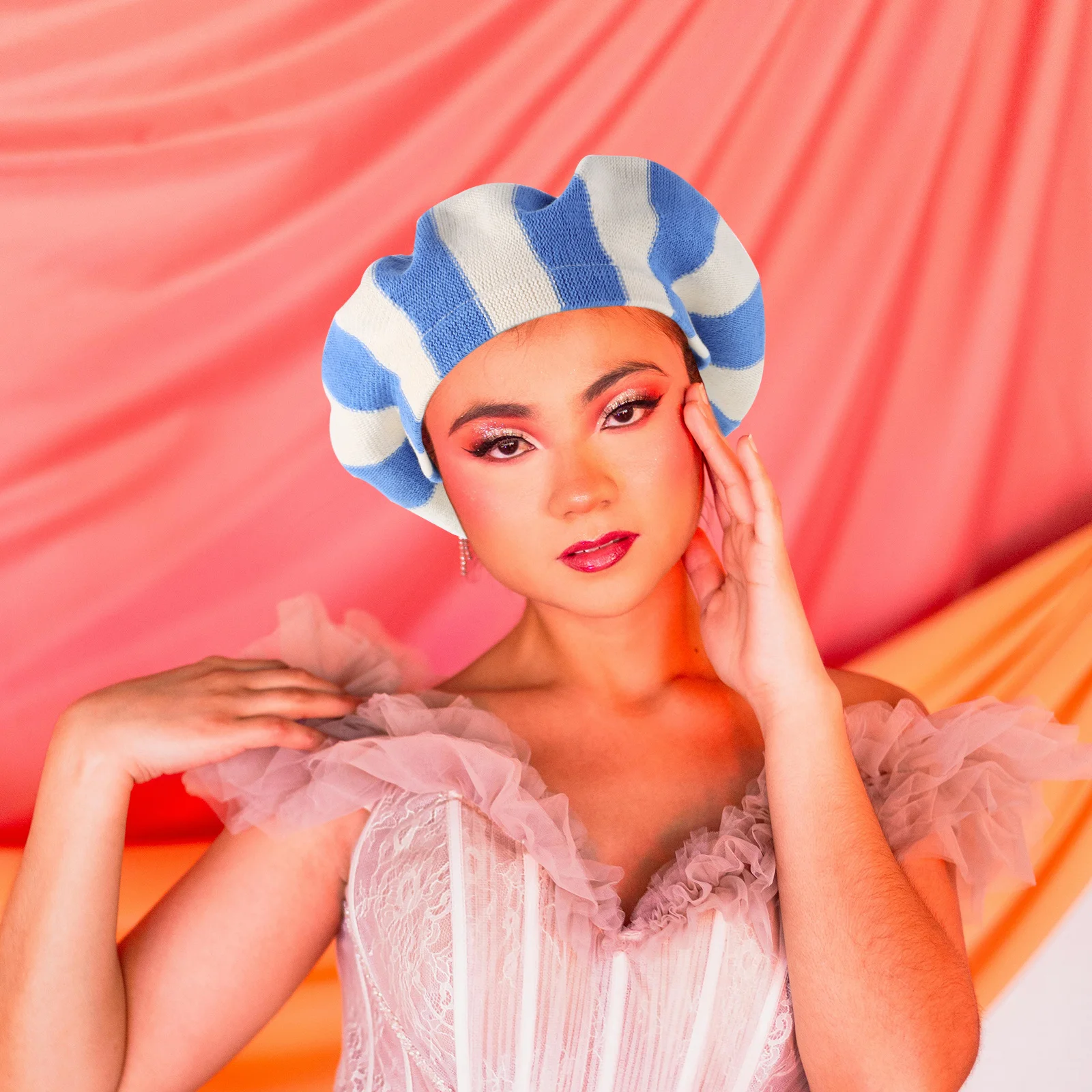 

Striped Beret Hat Breathable Lightweight Knit Vintage French Cotton Beret Retro Cap Daily Outdoor Vintage Berets