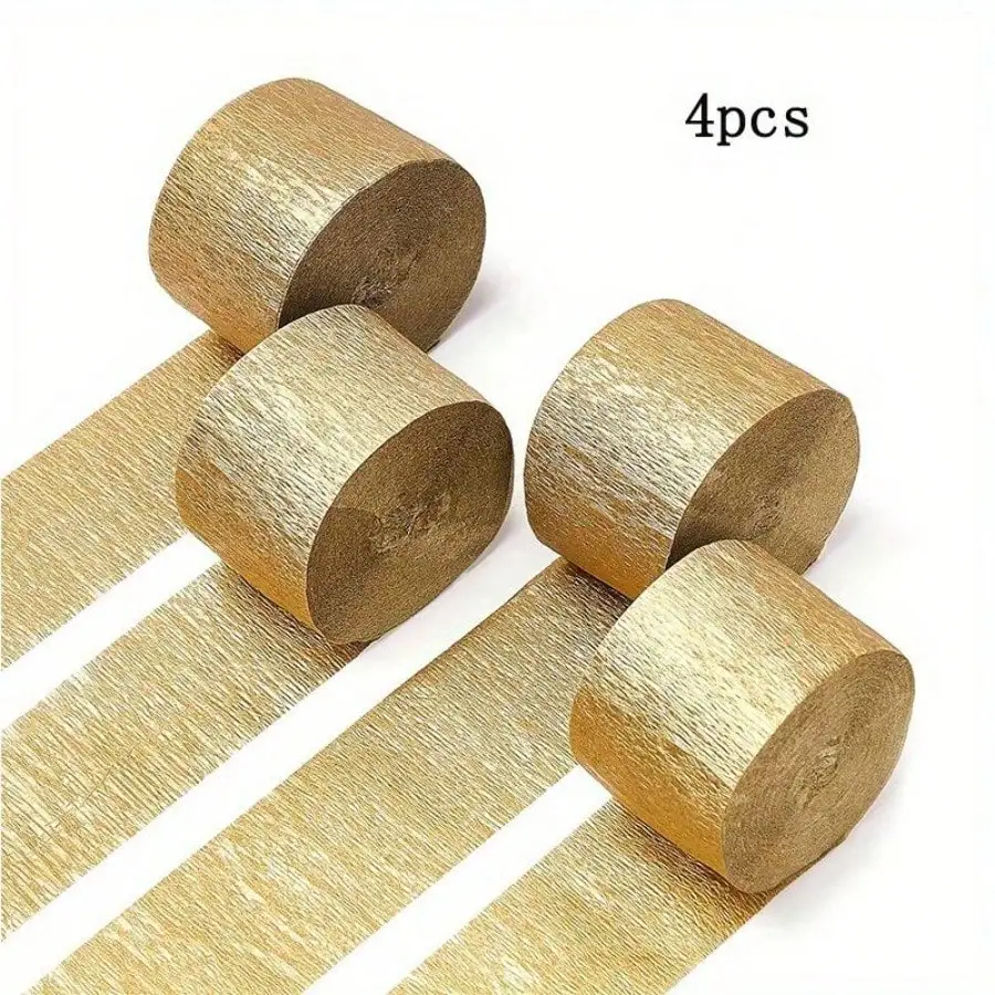 

4 Rolls 328ft Pack Of Golden Crepe Paper For Party Decorations Wedding Decorations Birthday Decorations(1.8 Inch X 82 Ft/Roll)