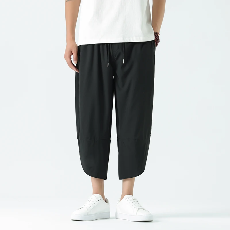 

Summer Men Casual Pants Mens Wide-leg Trousers Harajuku Cross Calf-Length Pants Male Harajuku Style Harem Pants New Streetwear