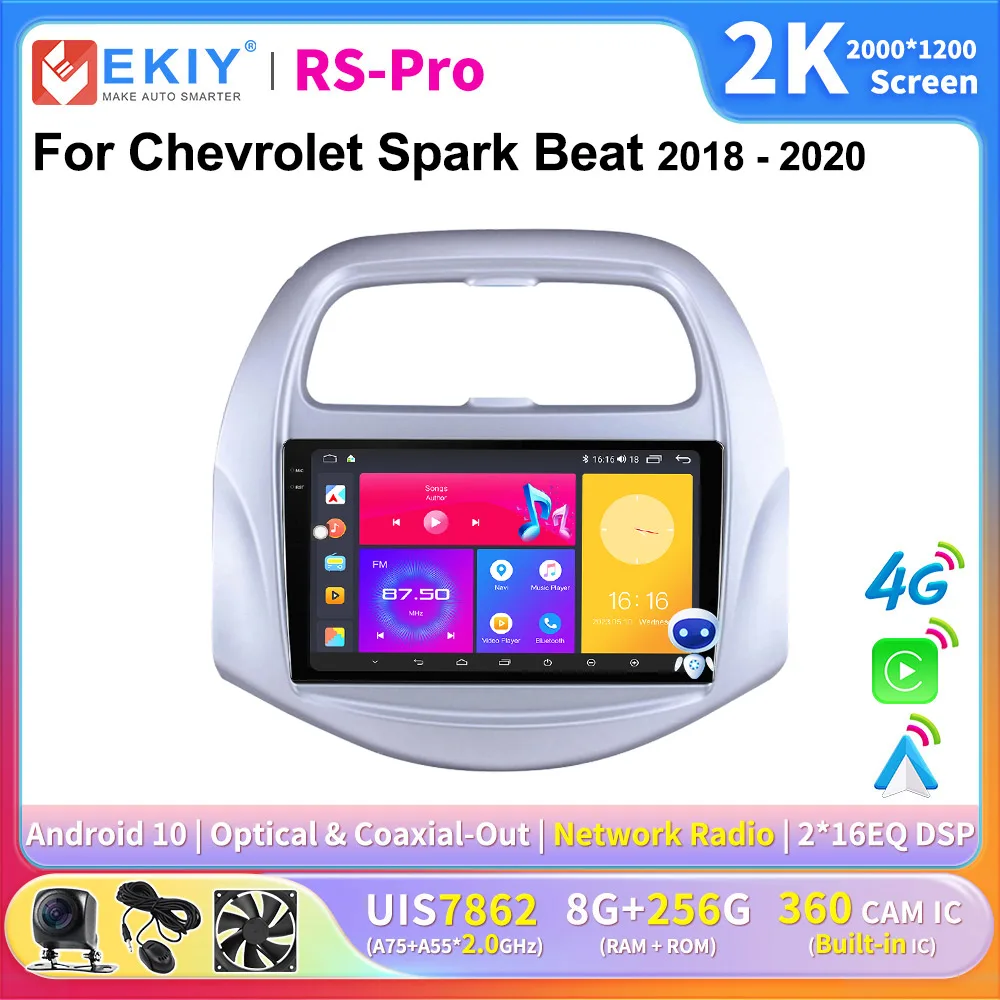 EKIY 2K Screen CarPlay Car Radio For Chevrolet Spark Beat 2018-2020 Android Auto Car Multimedia GPS Navi Player Autoradio 2 Din