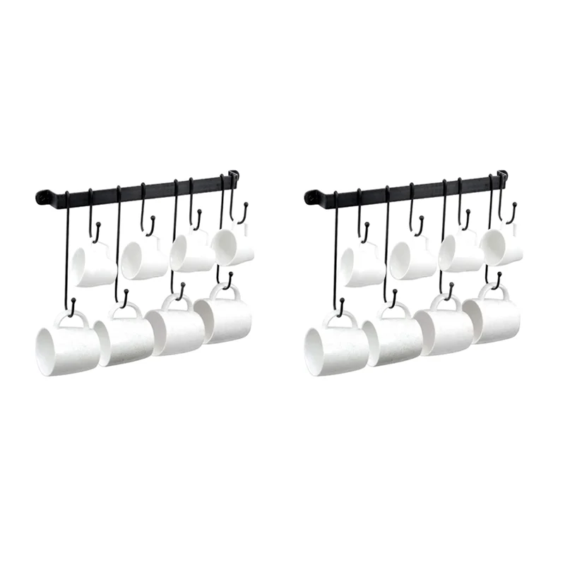

AA21-Настенный держатель для кофейной кружки: 17-дюймовые черные крючки для вешалок для чашек для кофе-бара - подвесная стойка для кофейных чашек, органайзер для хранения, 4 шт.