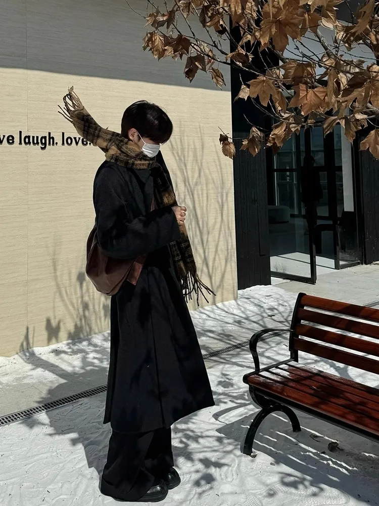 

Bla oulder-Length Men's Woolen Coat Slim Fit Korean Hepburn Sle Autumn Winter Faionable Windbreaker Jaet