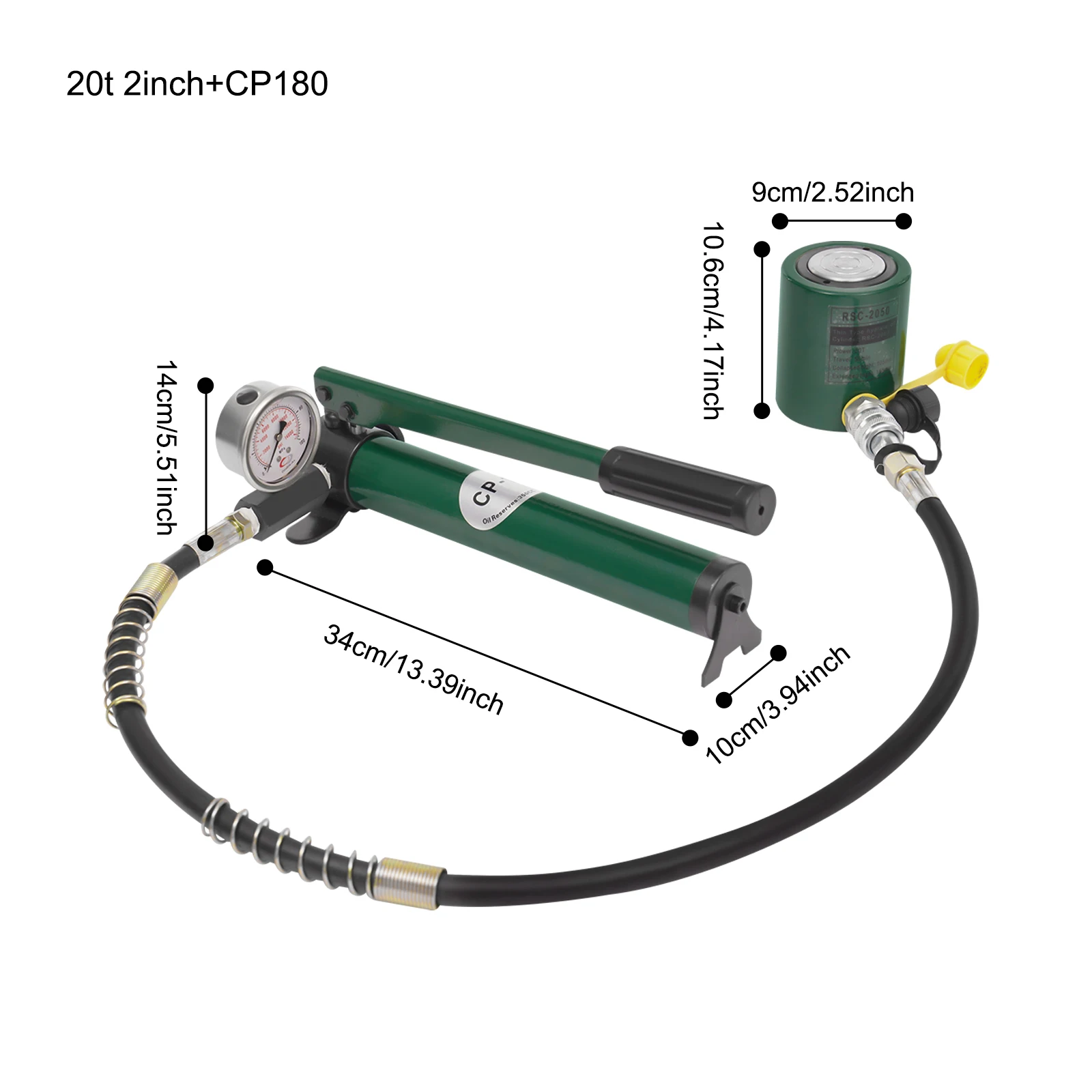 

Green 20T/44092lbs Hydraulic Ram Jack+Hand Pump, Portable Hydraulic Jack Hydraulic Lifting Cylinders, Hydraulic Cylinder Jack
