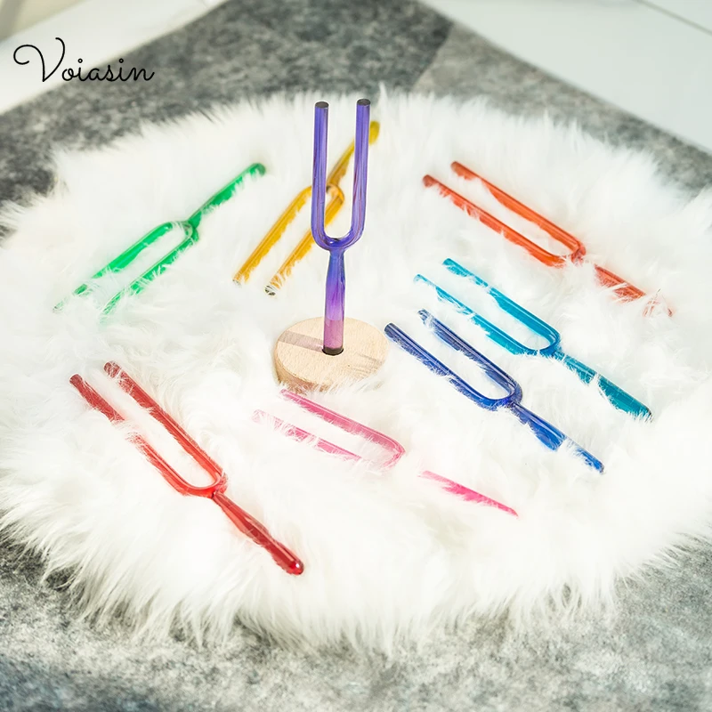 8pcs Set Colourful Clear Quartz Crystal Singing Tuning Fork, Octave C D E F G A B C5 Tone 10mm Diameter Crystal