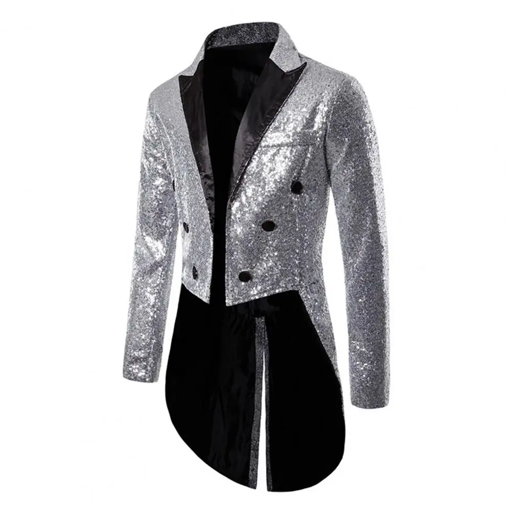 Men Sequin Blazer Patch Pocket Nightclub Coat Party Shiny Sequin Glitter Jacket Male Prom Suit Coat Singers Stage Tuxedo Clothes