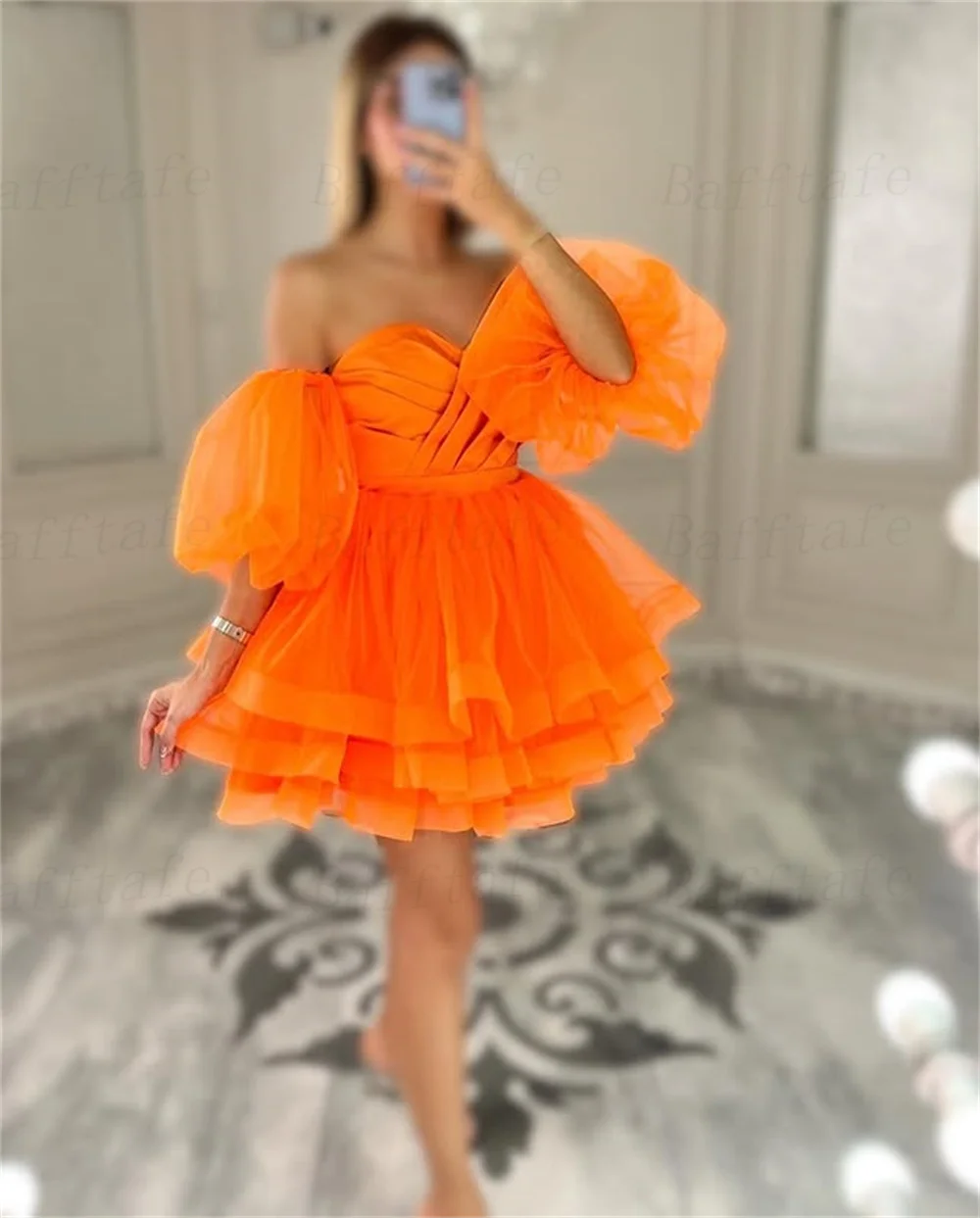 Bafftafe A Line Tulle SatinMini Prom Dresses Puff Short Sleeves Customized Women Formal Party Occasion Gowns Homecoming 2025