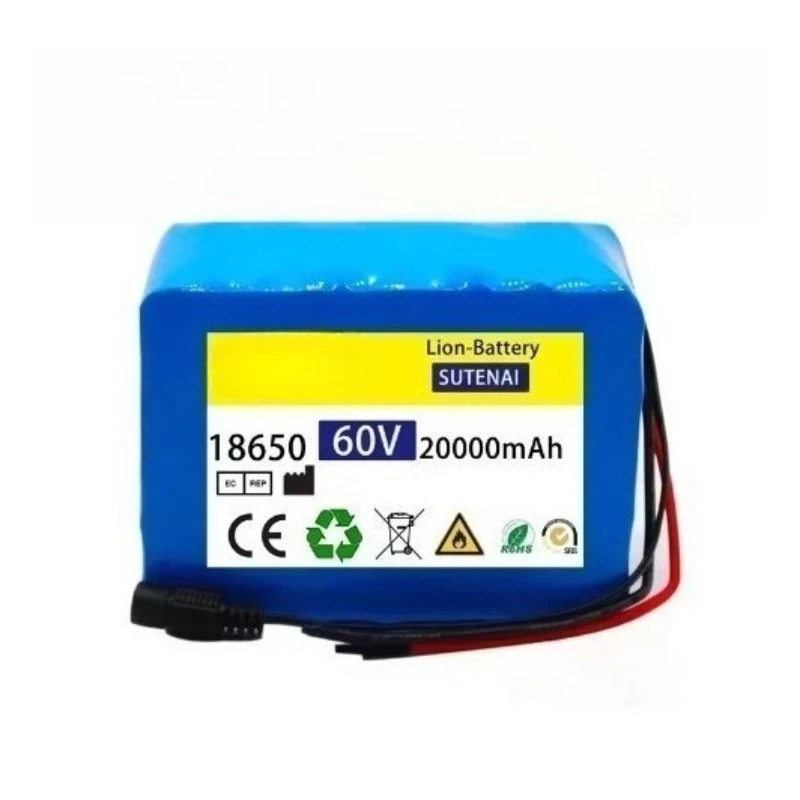 16S2P 60V 20000mAh 18650 Lithium Battery for Electric Bicycle Fishing Bait Toy Boat Rechargeable Batteries +67.2V 2A EU Charger