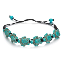 Six Summer Beach Green Sea Turtle Beads Black Cord Macrame Bracelet Women 2024 New Fashion Natural Stone Handmade Jewelry Gift