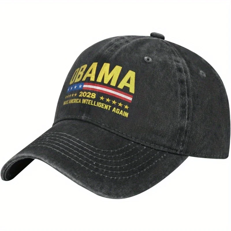 Obama 2028 Make America Intelligent Again Washed Cotton Baseball Cap Unisex for Casual Wear Political Events